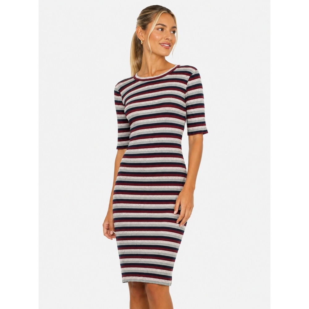 Stateside Cycle Court T-Shirt Dress XS Ribbed Striped Bodycon Red Navy Sage USA